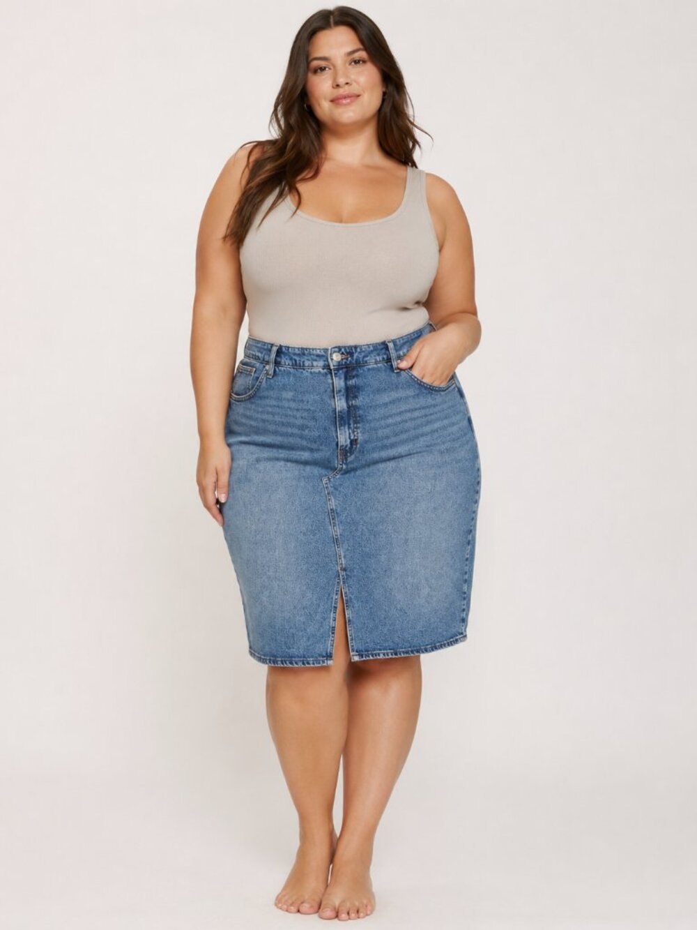 Terra & Sky Denim Plus Size 24W Jean Skirt Knee Length Denim Pencil Skirt
